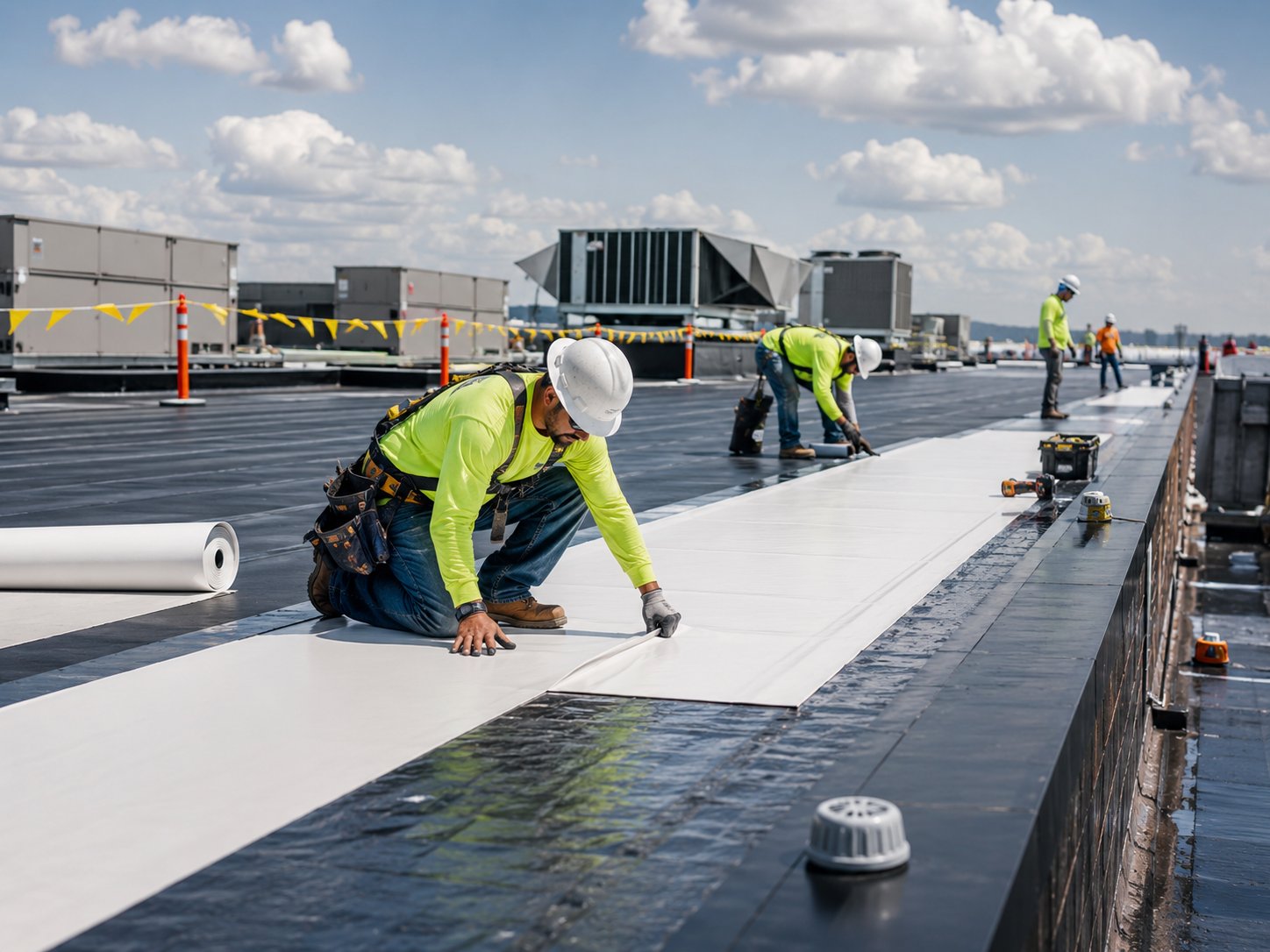 Commercial roofing installation in progress